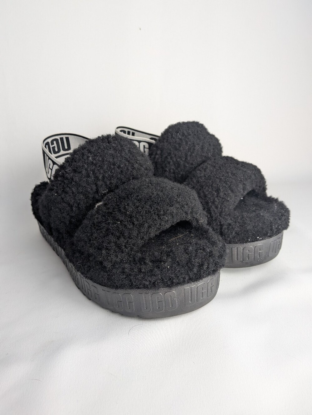 Ugg Womens Oh Fluffita Sheepskin Flatform Slingbacks Sandals Or Slippers Size 6